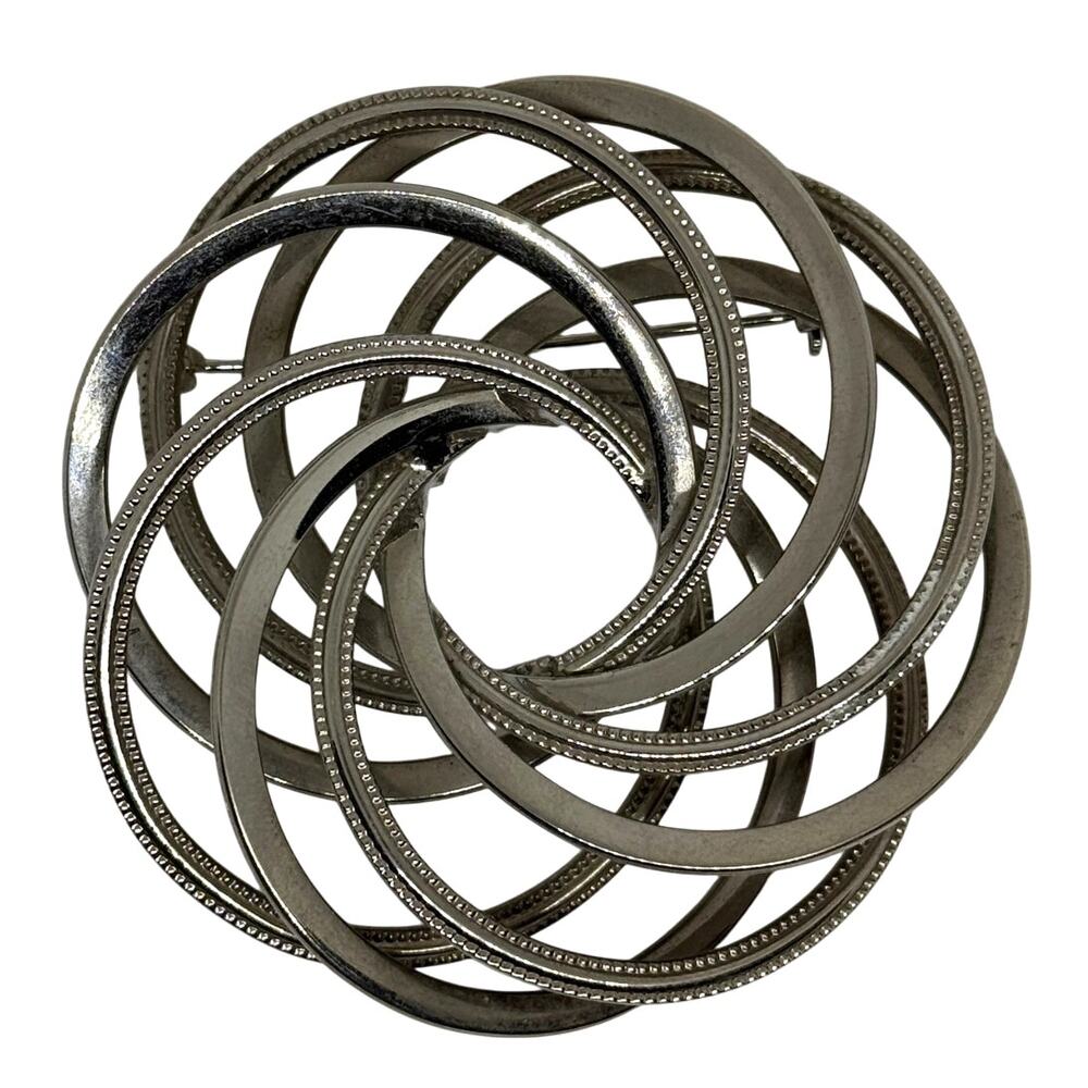 Silver Tone Spiral Infinity Circle Brooch Pin 2.75" Vintage